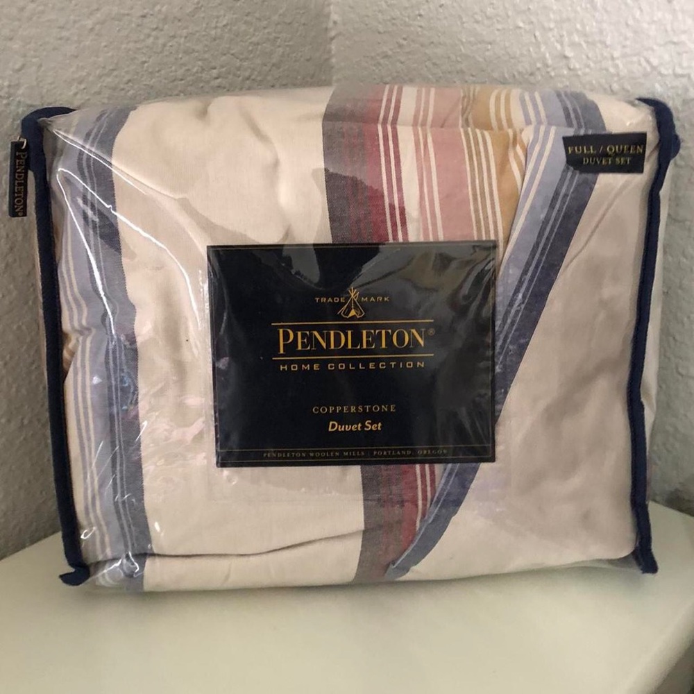 NEW Pendleton Copperstone Stripe Full Queen Duvet Set Cover & Shams Set 3 Pc